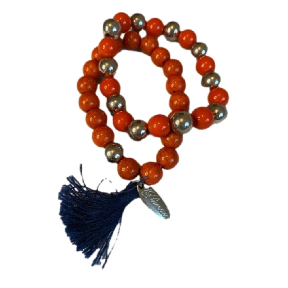 Plunder Silver Orange Blue Tassel Elastic Stack Bracelets BOHO Statement Western